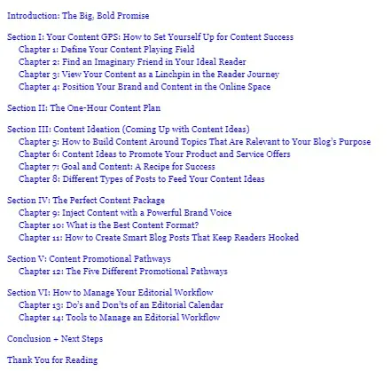 One Hour content plan TOC How to unlock countless content ideas in one hour