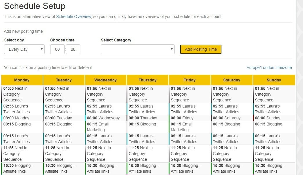 Schedule Set up in SocialBee