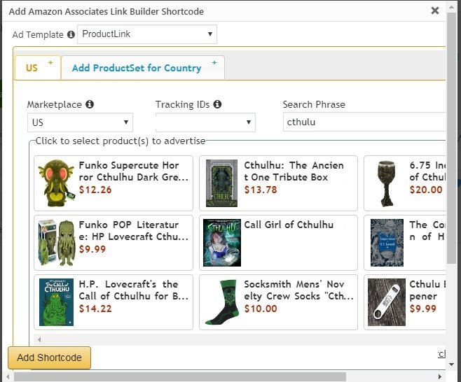 Cthulhu search with Amazon Link Builder Plugin